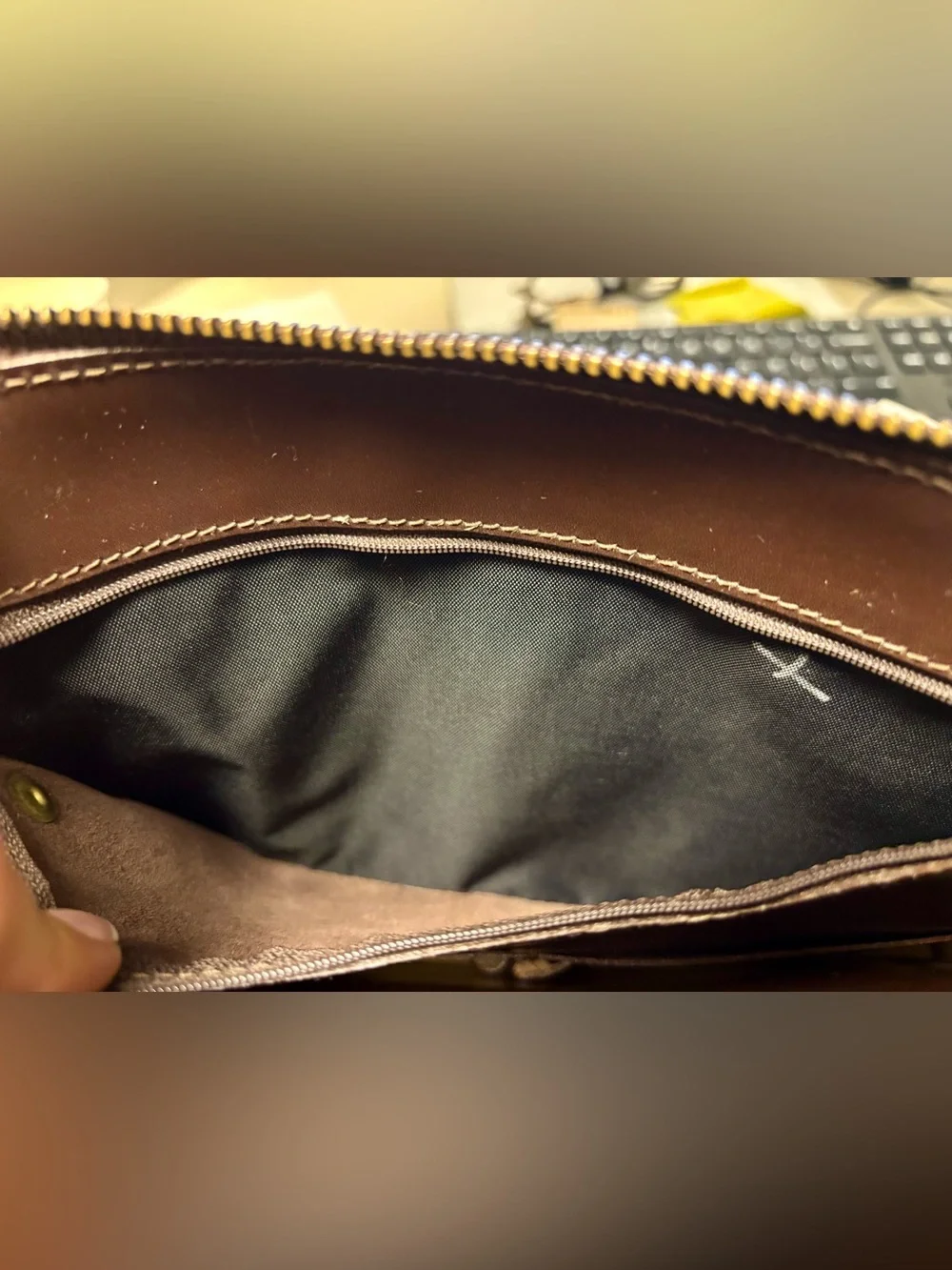 Vintage Brahmin Crossbody Bag featuring rich brown leather with woven details - Picture 8 of 14